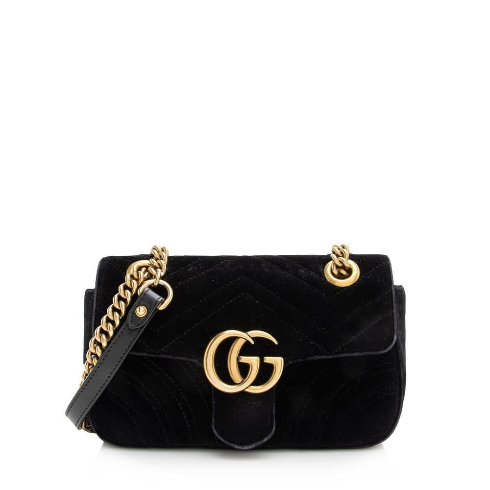 09d5404af201ae9028724b9f7cc0e5c GUCCI Matelasse Velvet GG Marmont Mini Shoulder Bag (SHF-22601) - Image 1