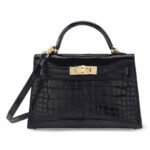 Hermès A SHINY BLACK ALLIGATOR SELLIER MINI KELLY 20 II WITH GOLD HARDWARE