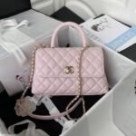 Chanel Pink Quilted Caviar Coco Top Handle Flap Bag Gold Hardware - Image 2
