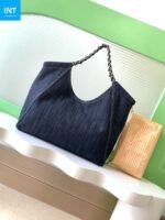 Chanel 25 Tote Bag Navy Blue 48cm Denim Leather - Image 3