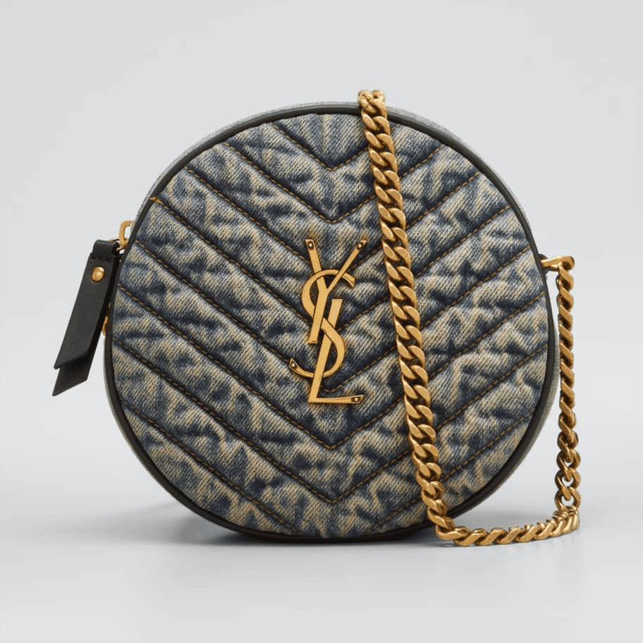 3970071dca9c5f556330e7d22ef360ba Saint Laurent Round Quilted Denim Crossbody Bag - Image 1