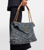 SAINT LAURENT PUFFER SMALL IN SUEDE AND DENIM - Image 10