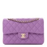 CHANEL Caviar Quilted Small Double Flap Purple