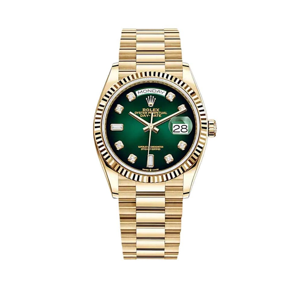 8izU0N3W-rolex-day-date-36-yellow-gold-green-diamond-dial-128238-rolex-40267524997364 Rolex Day-Date 36 128238 Yellow Gold Green Ombré Diamond Dial - Image 1