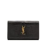 Saint Laurent Cassandra YSL Wallet on Chain in Croc Embossed Leather
