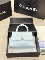 CHANEL Caviar Quilted Small Coco Handle Flap Light Blue - Image 2