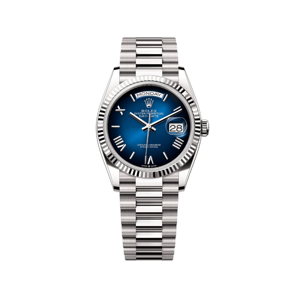 CsJI9GZe-rolex-day-date-reference-228239-blue-ombre-roman-numeral-dial-white-gold-rolex-43353110708468 Rolex Day-Date 40 228239 White Gold Blue Ombre Roman Numeral Dial (2024) - Image 1