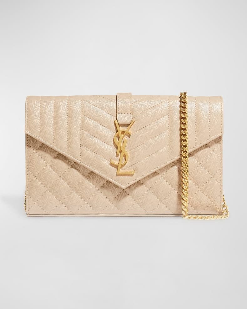 HNUeyerG-JMFGYIYCEXJ2IQ155NE7 Saint Laurent Envelope Triquilt YSL Wallet on Chain in Grained Leather - Image 1