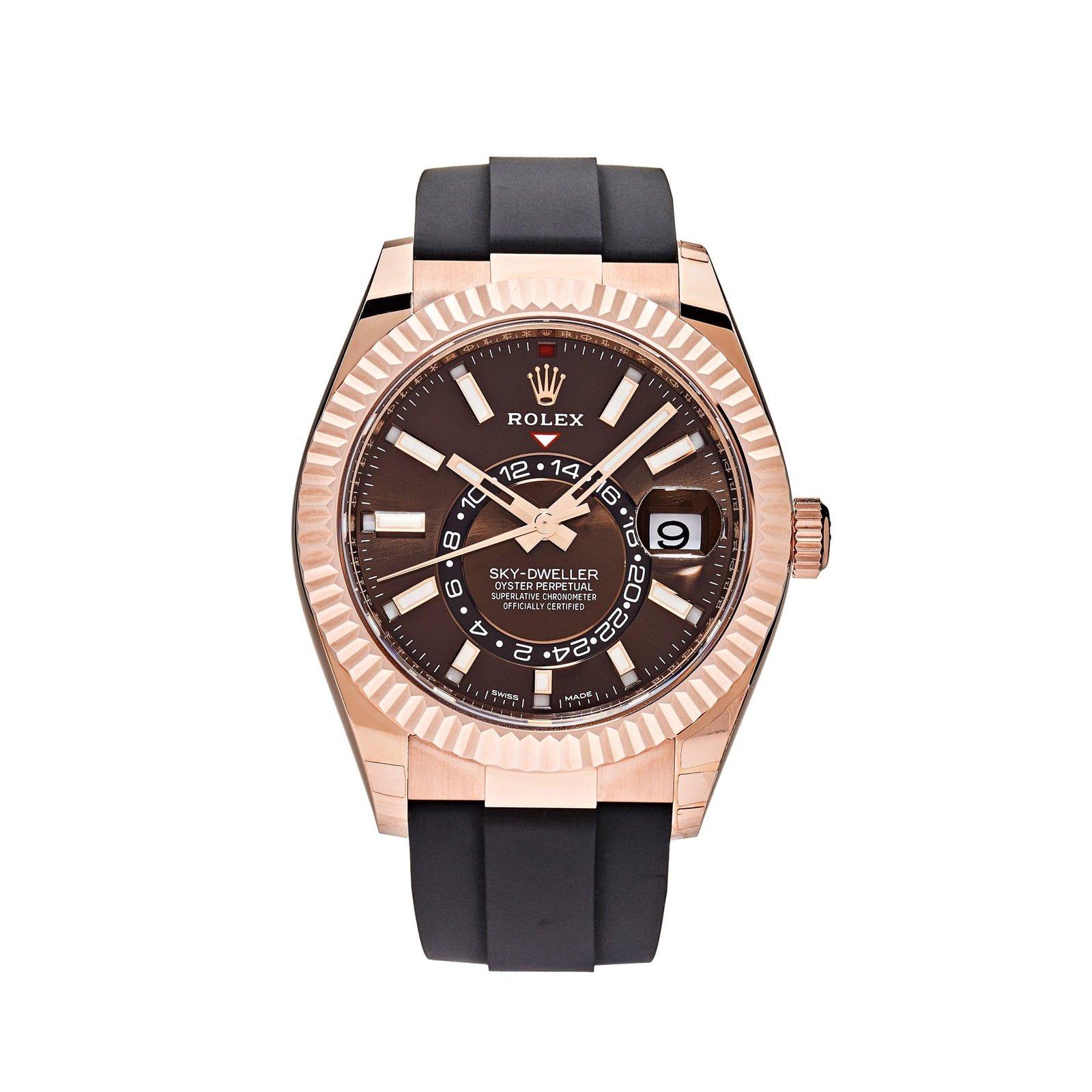 IBlXEhCl-rolex-sky-dweller-rose-gold-brown-dial-326235-rolex-40271090417908 Rolex Sky-Dweller 336235 Rose Gold Brown Chocolate Dial Oysterflex - Image 1