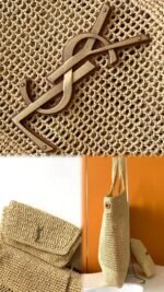 SAINT LAURENT ICARE IN RAFFIA NATUREL AND BROWN GOLD - Image 5
