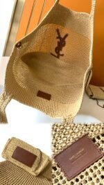 SAINT LAURENT ICARE IN RAFFIA NATUREL AND BROWN GOLD - Image 4