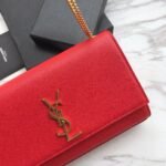 Saint Laurent Red Grained Leather Monogram Medium Kate Flap Bag - Image 8