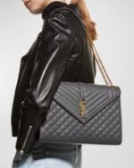 Saint Laurent Envelope Triquilt Large YSL Shoulder Bag in Grained Leather - Image 2