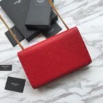 Saint Laurent Red Grained Leather Monogram Medium Kate Flap Bag - Image 6