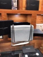 SAINT LAURENT Calfskin Crocodile Embossed Medium Monogram Sunset Icy White - Image 4