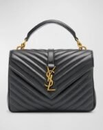 Saint Laurent College Medium YSL Flap Top-Handle Bag in Quilted Leather