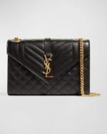 SAINT LAURENT ENVELOPE MEDIUM IN QUILTED GRAIN DE POUDRE EMBOSSED LEATHER