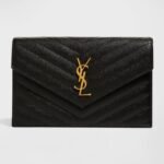 Saint Laurent YSL Monogram Small Wallet on Chain in Grained Leather