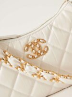 Chanel AS4422 23K Hobo Bag Lambskin Gold Metal White - Image 6