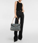 SAINT LAURENT PUFFER SMALL IN SUEDE AND DENIM - Image 12