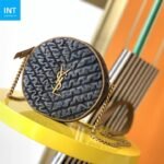 Saint Laurent Round Quilted Denim Crossbody Bag - Image 2