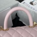 Chanel Pink Quilted Caviar Coco Top Handle Flap Bag Gold Hardware - Image 7
