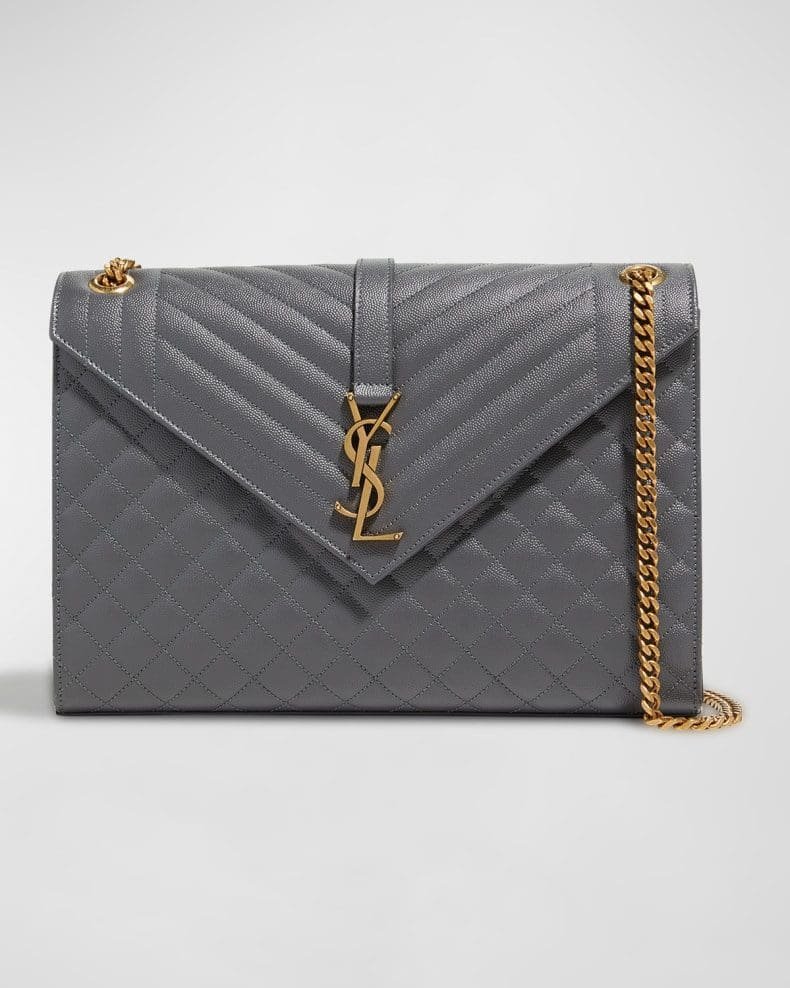 dGEqhNY1-WW0RA19D1X4XK1ZID Saint Laurent Envelope Triquilt Large YSL Shoulder Bag in Grained Leather - Image 1