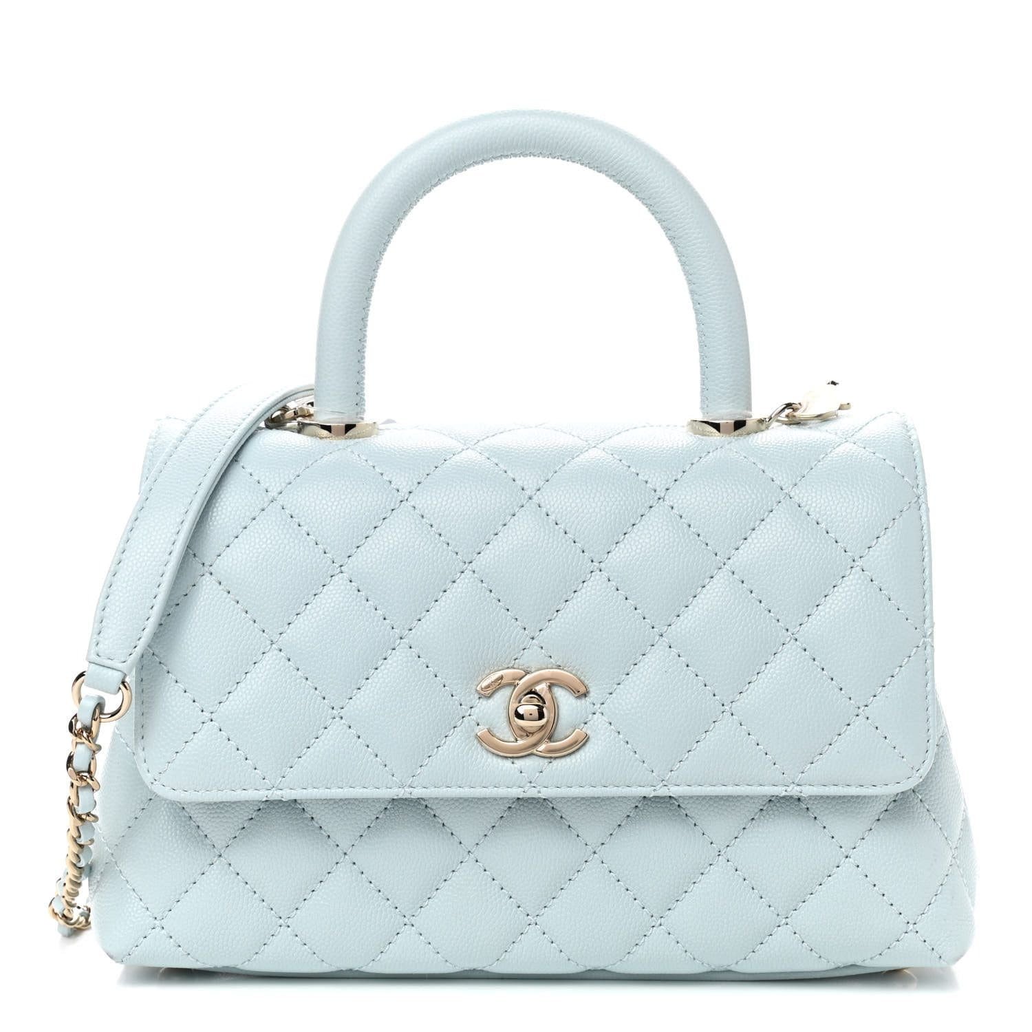 hoZXg548-QHGD08C8MUFM@XYZO CHANEL Caviar Quilted Small Coco Handle Flap Light Blue - Image 1