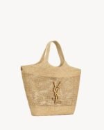 SAINT LAURENT ICARE IN RAFFIA NATUREL AND BROWN GOLD - Image 10