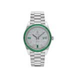 Rolex Day-Date 40 228396TEM Platinum Diamond Dial Emerald Bezel