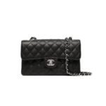 CHANEL SMALL CLASSIC HANDBAG Grained Calfskin & Silver Metal